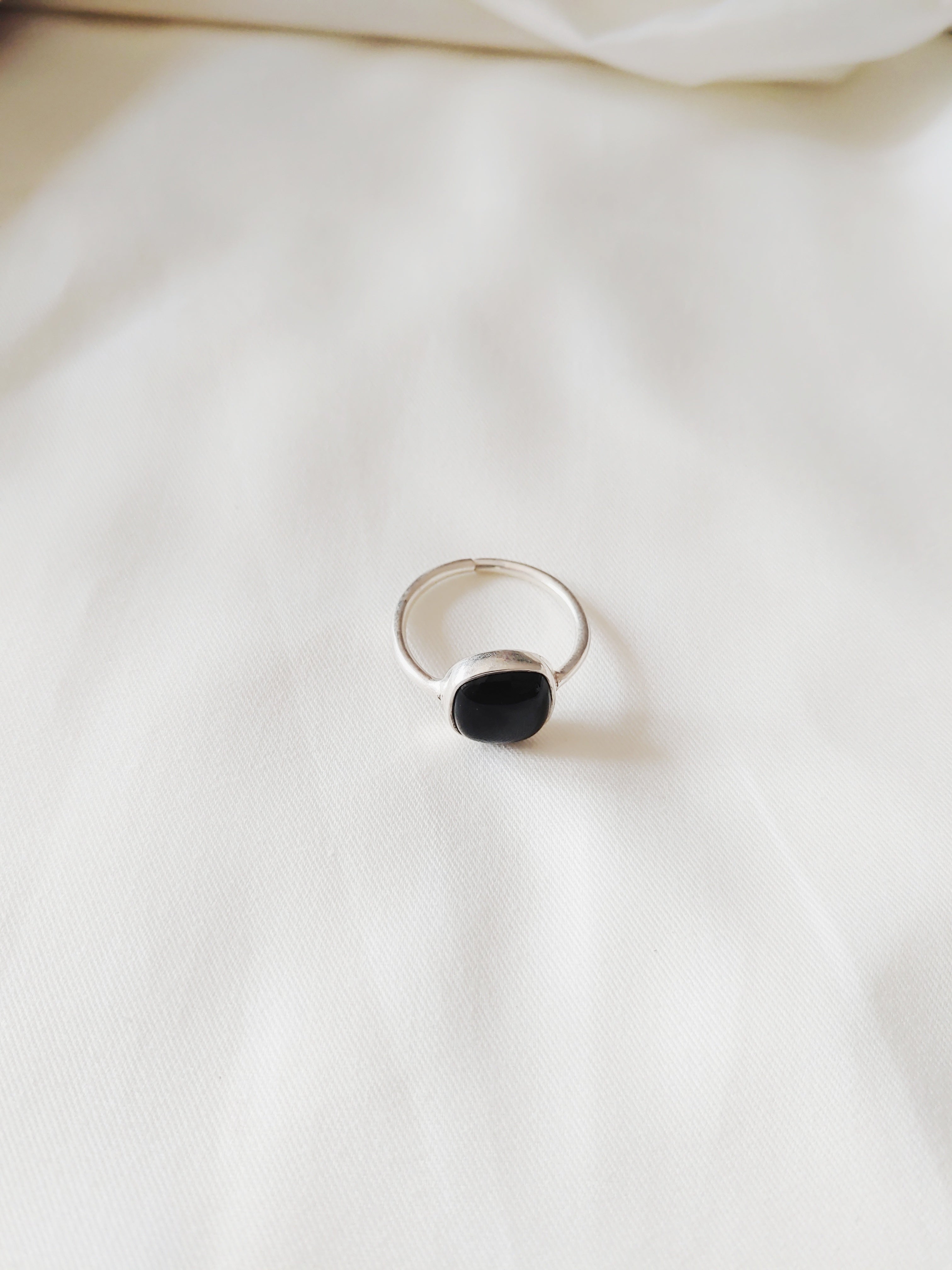 Aghor Black Onyx Stone 92.5 Silver Adjustable Ring