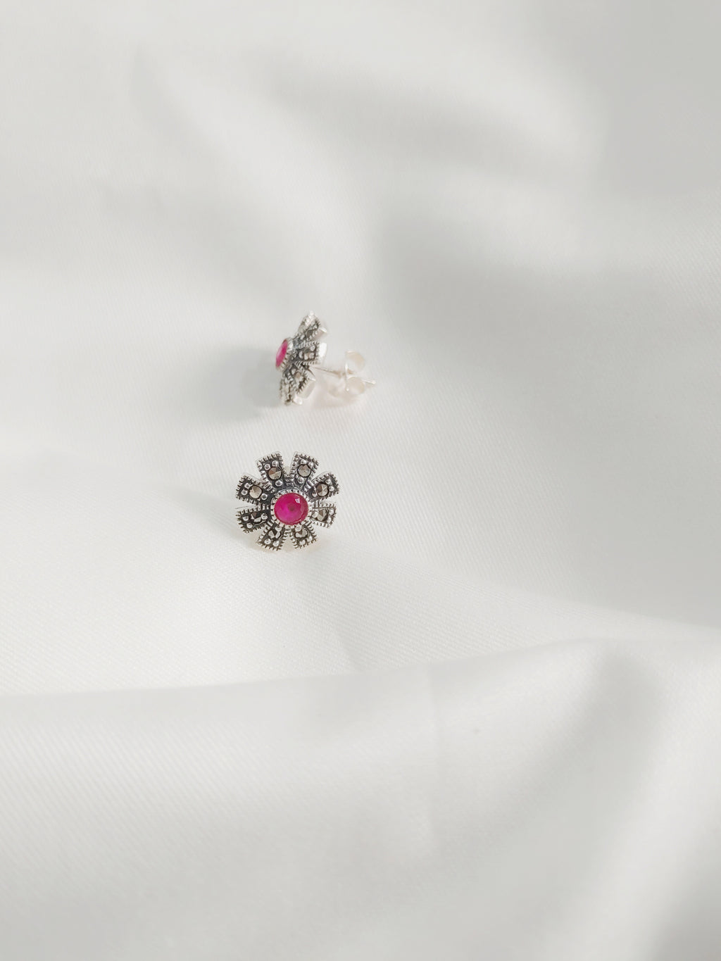 Kusumika 92.5 Silver Marcasite Stud Earrings
