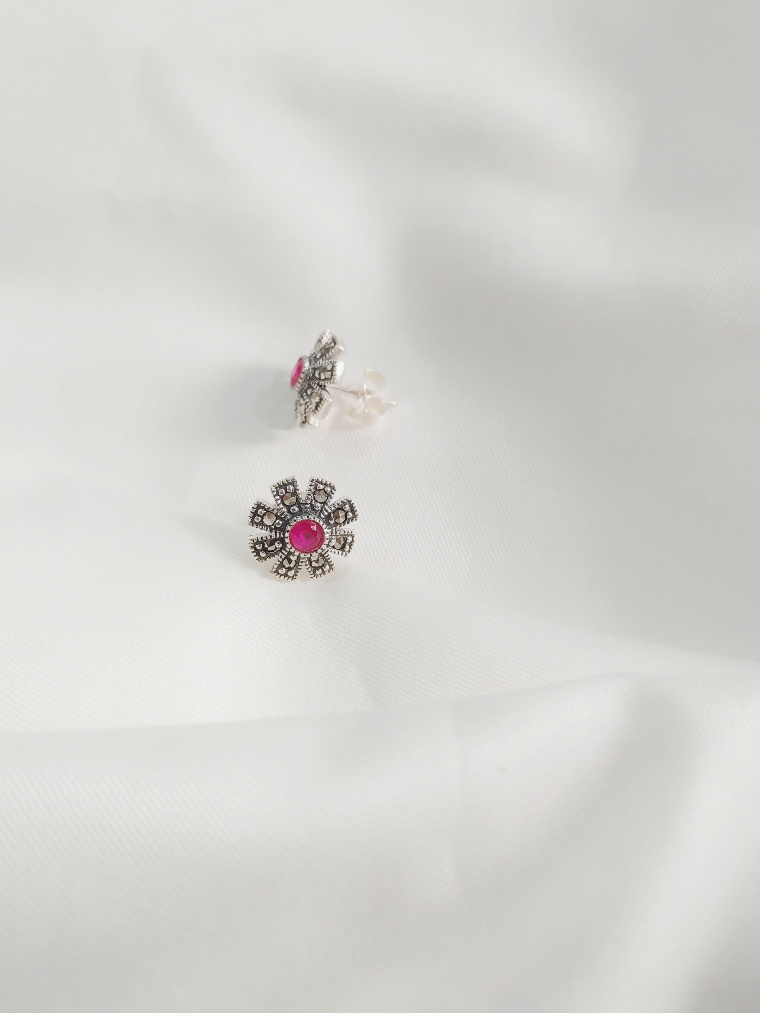 Kusumika 92.5 Silver Marcasite Stud Earrings