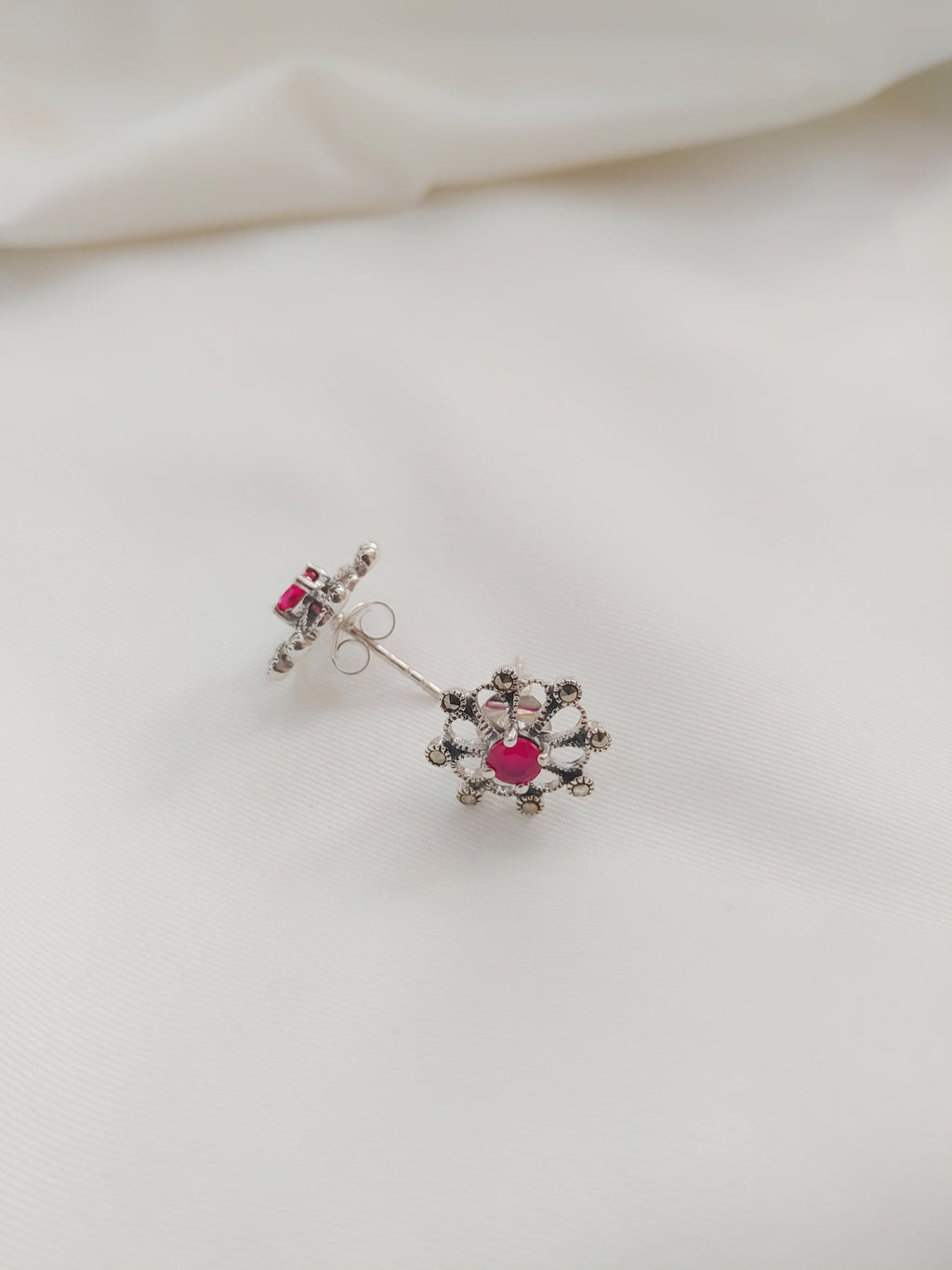 Sunburst 92.5 Silver Marcasite Stud Earrings