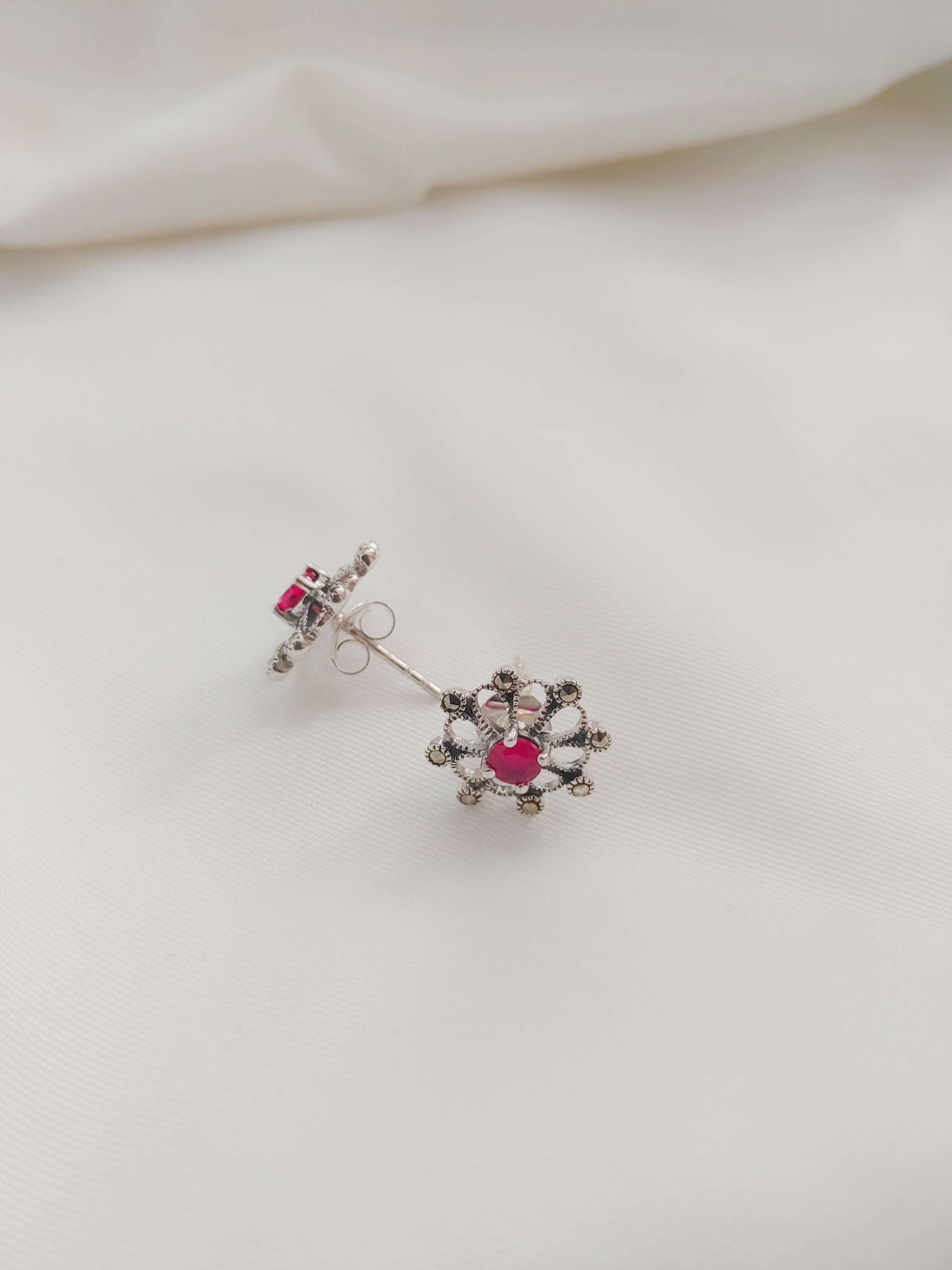 Sunburst 92.5 Silver Marcasite Stud Earrings