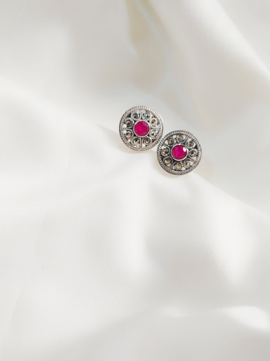 Meher Circular 925 Silver Marcasite Stud Earrings
