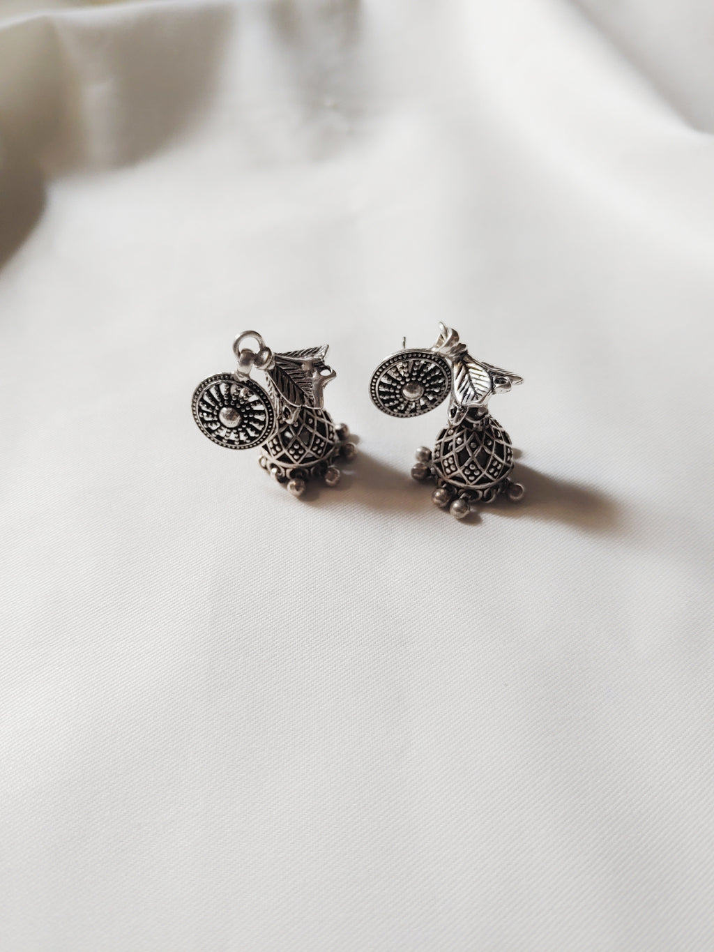 Classic Sunburst Jhumkas 925 Silver Earrings - Handcrafted