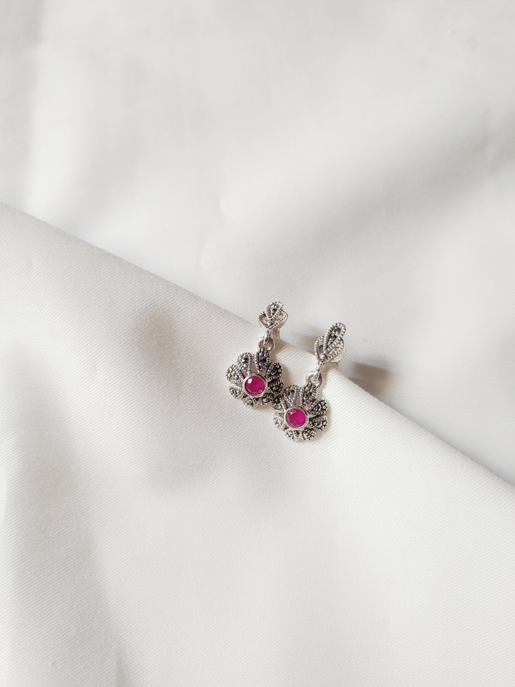 Noor 925 Silver Marcasite Stud Earrings