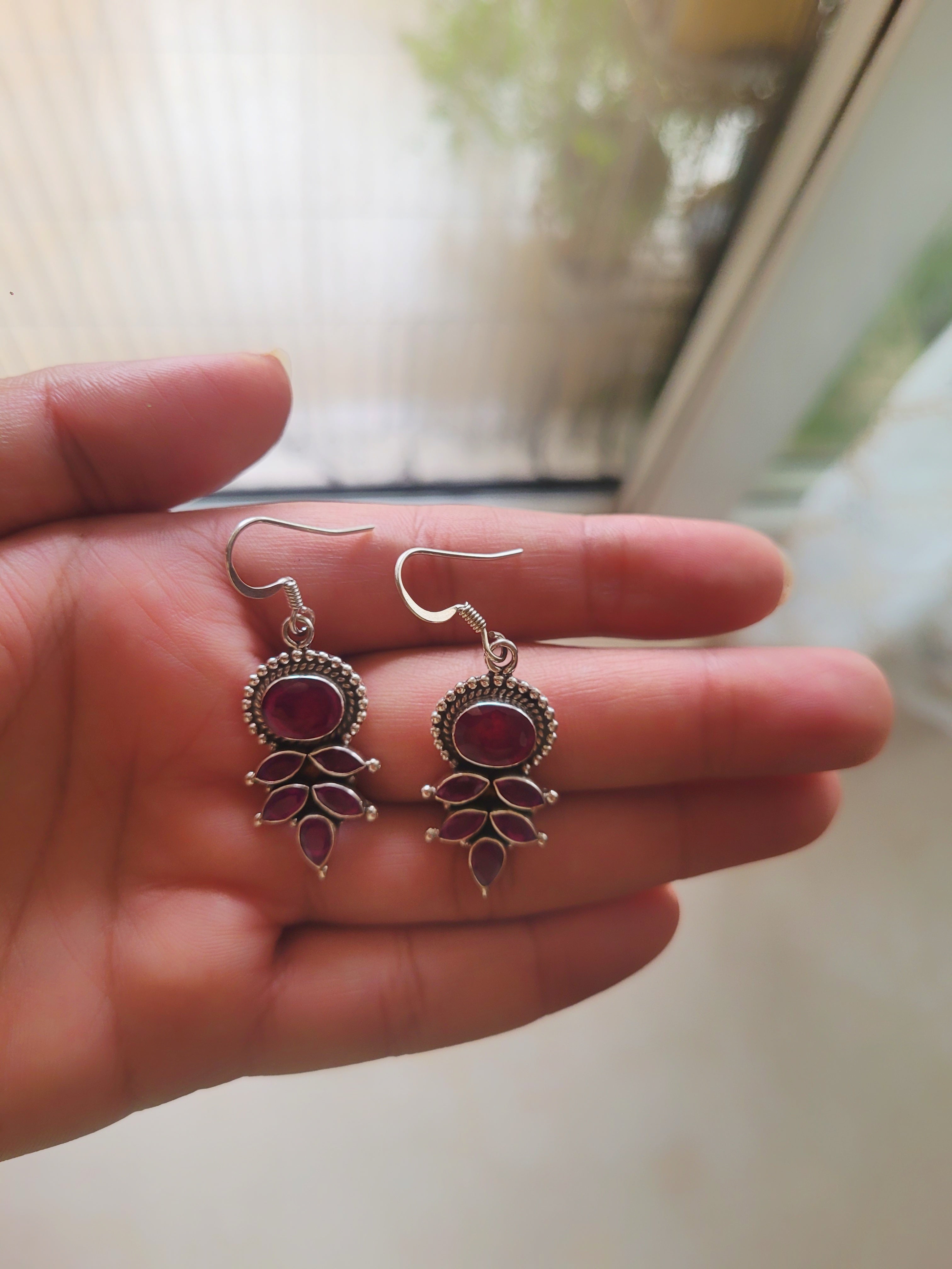 92.5 Silver Pink Green Hanging Earrings
