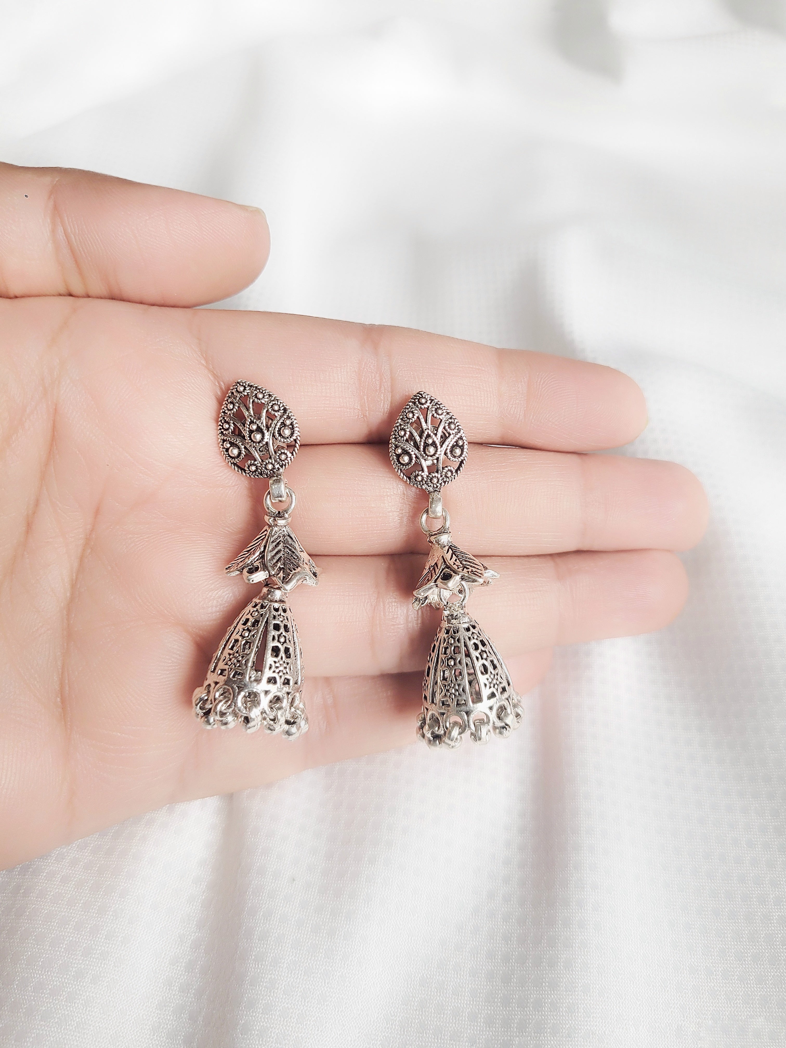 Royal Jali Jhumka 92.5 Silver Floral Jhumkis