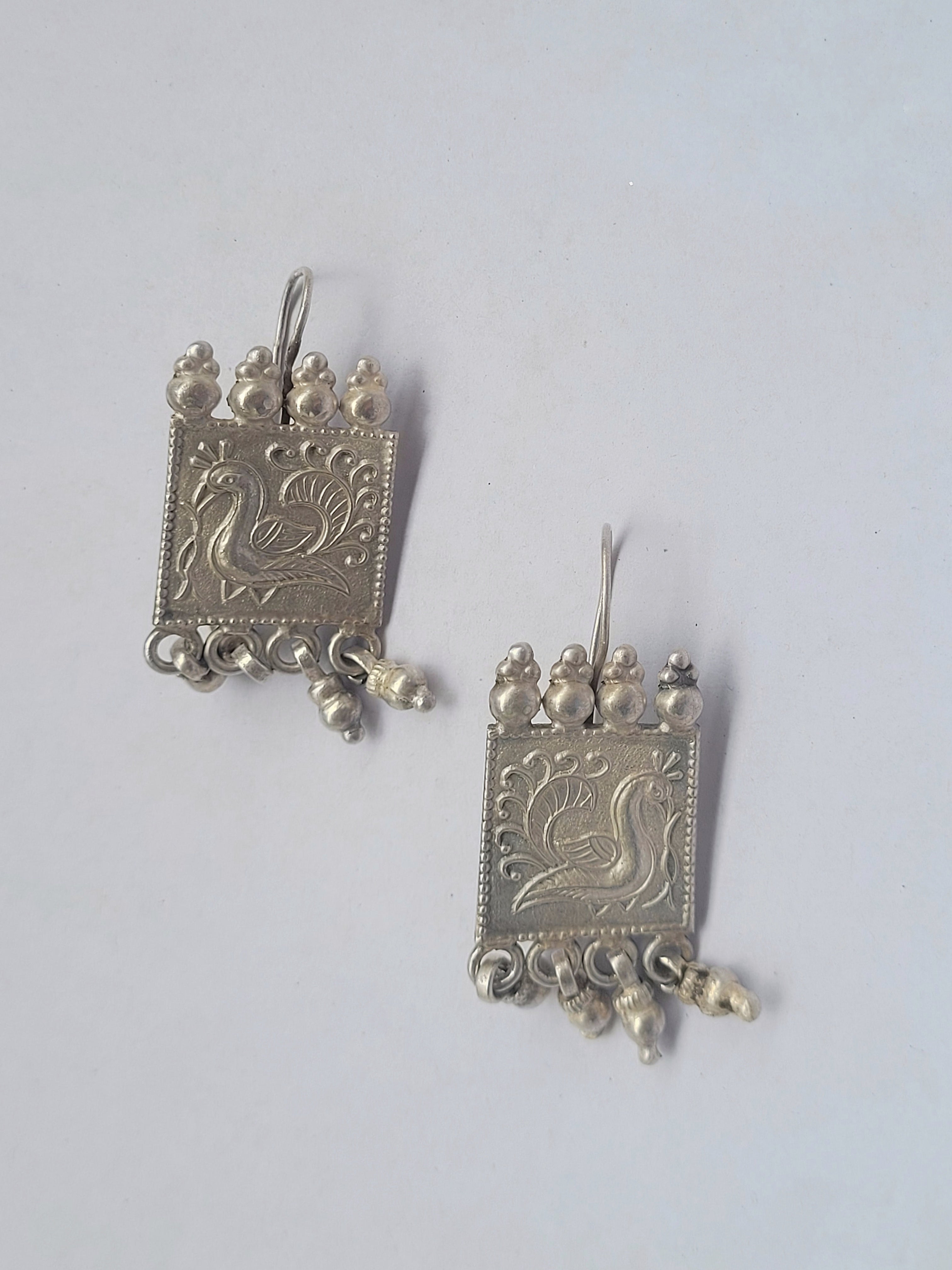 Tribal 92.5 Silver Mayur Karigari Earrings