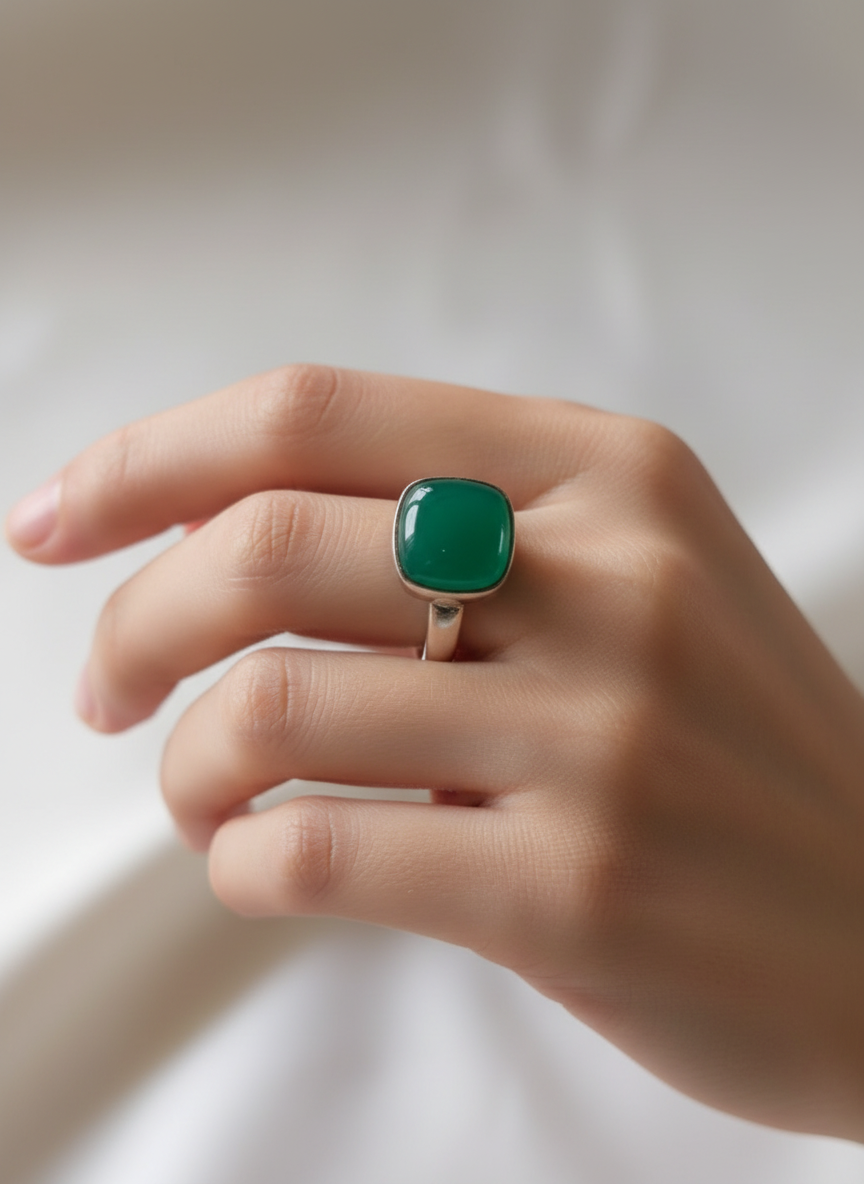 Harit Green Onyx Stone 92.5 Silver Adjustable Ring