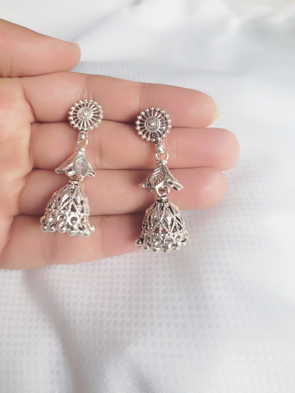 Karunima 92.5 Silver Floral Jhumkis