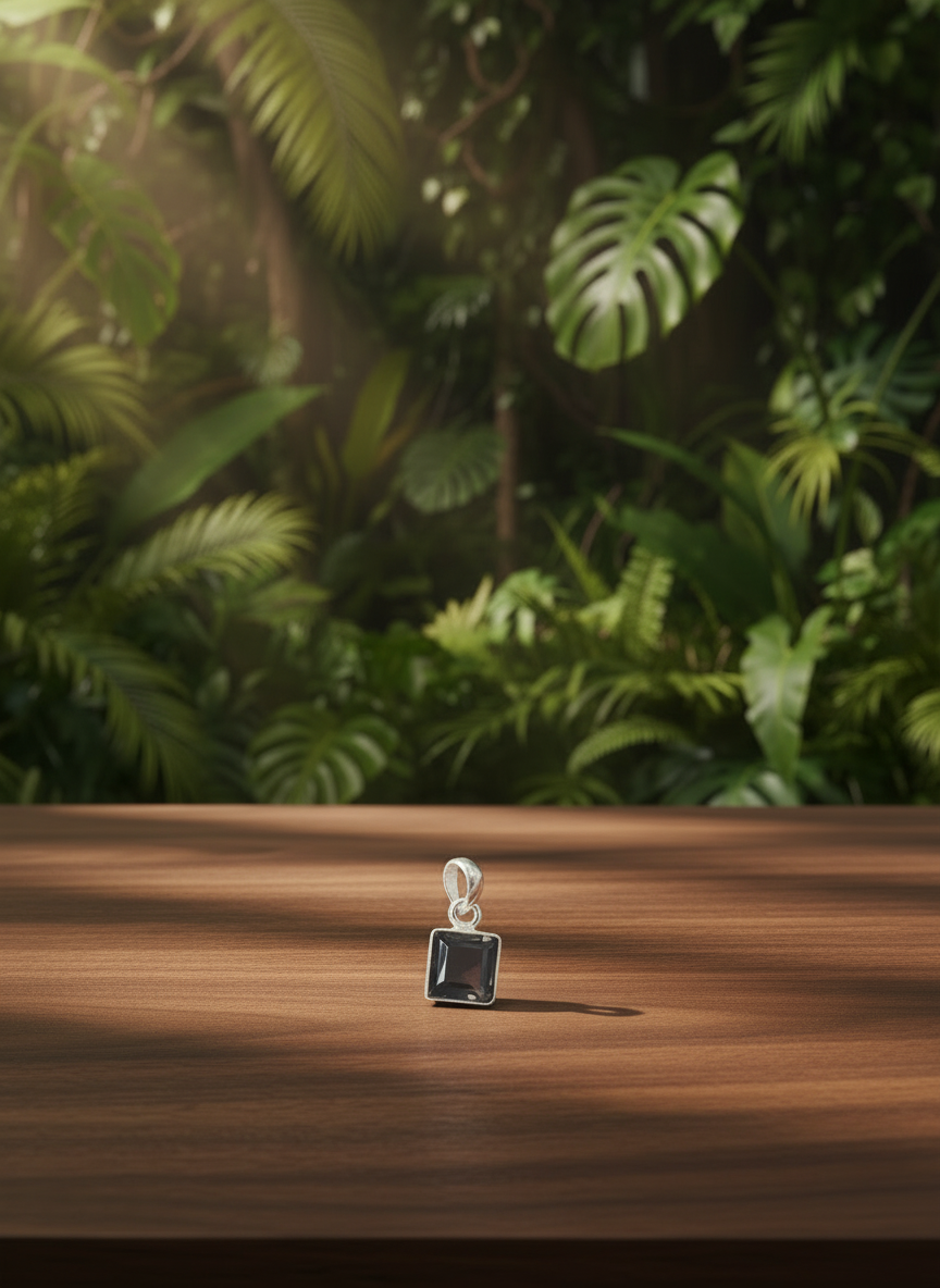 Smokey Square Elegance 92.5 Silver Pendant (Without Chain)