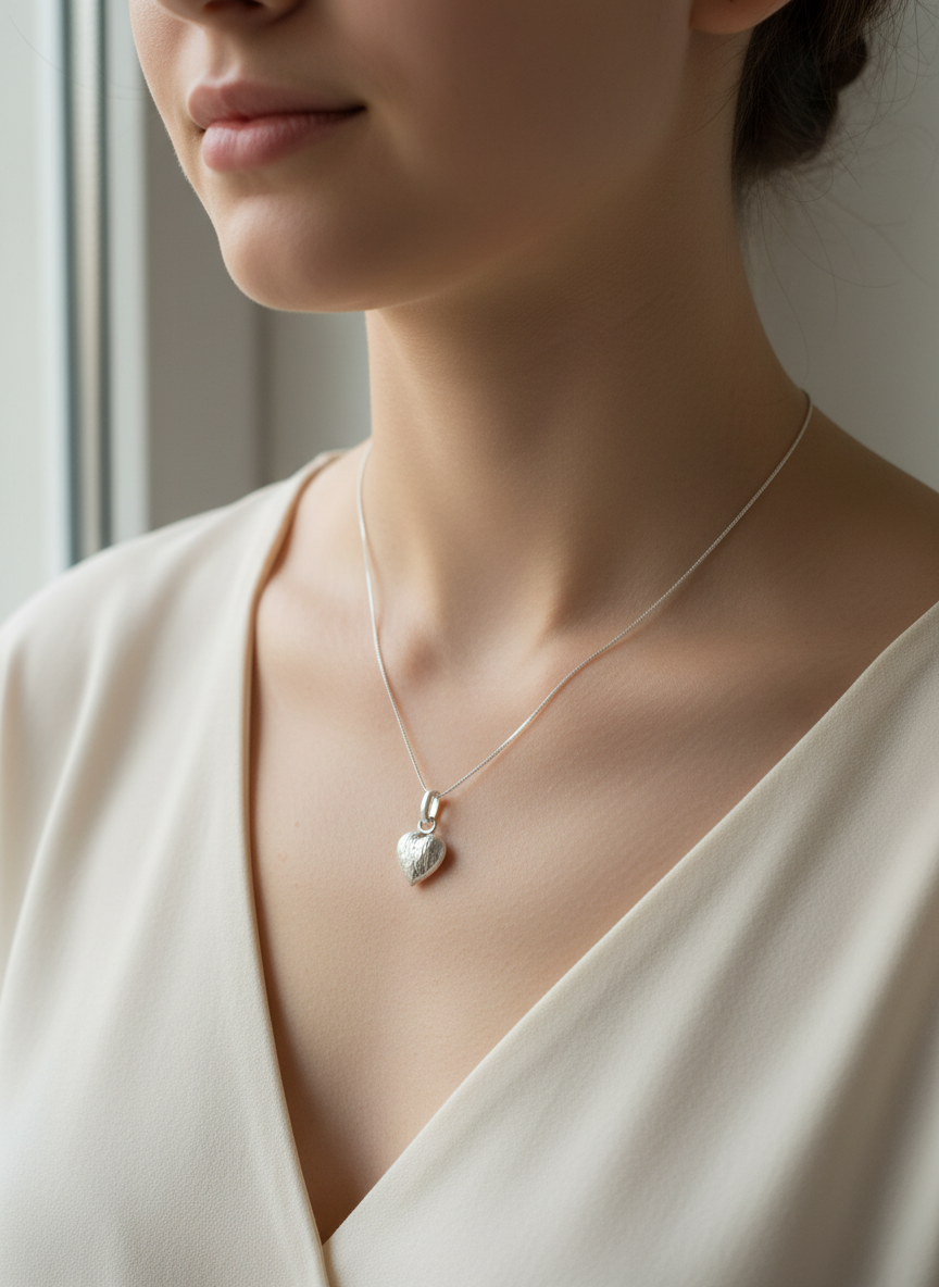 Timeless Heart Pendant Minimalistic 92.5 Silver Necklace