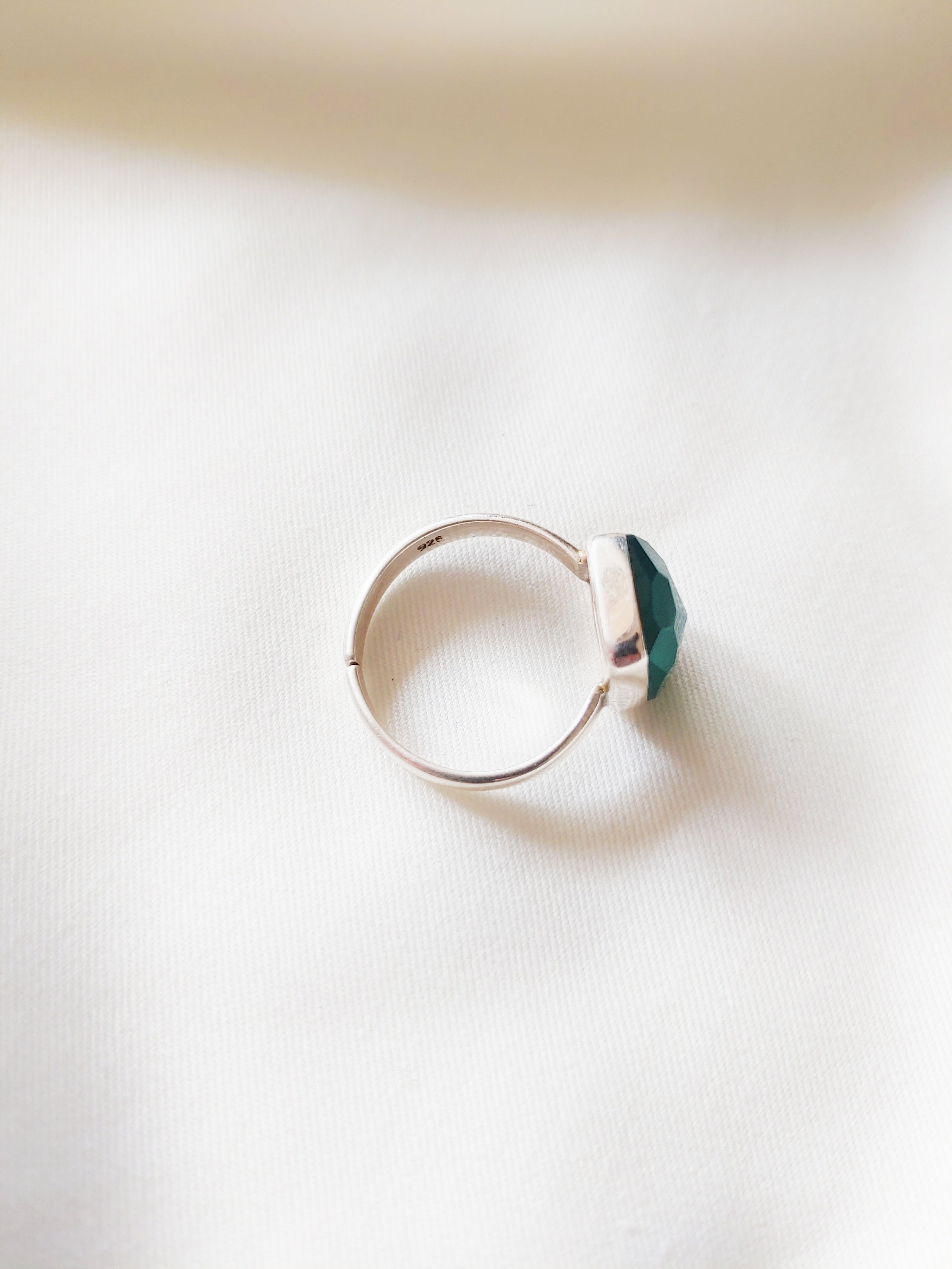 Harit Green Onyx Cushion Cut Stone 92.5 Silver Adjustable Ring