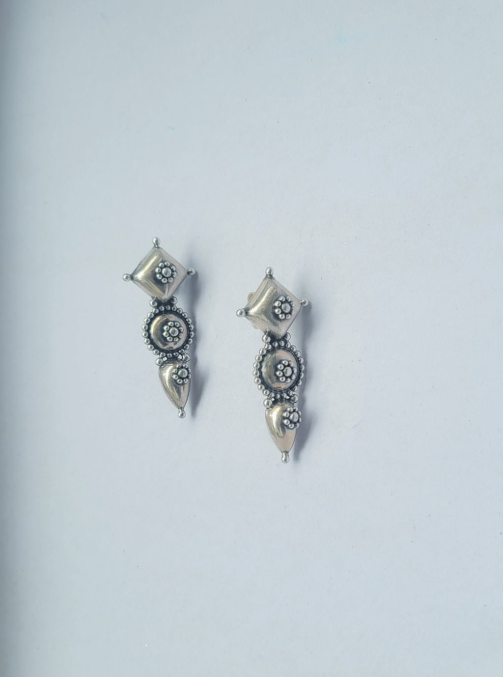 Banjara Boho 92.5 Silver Geometric Drop Earrings