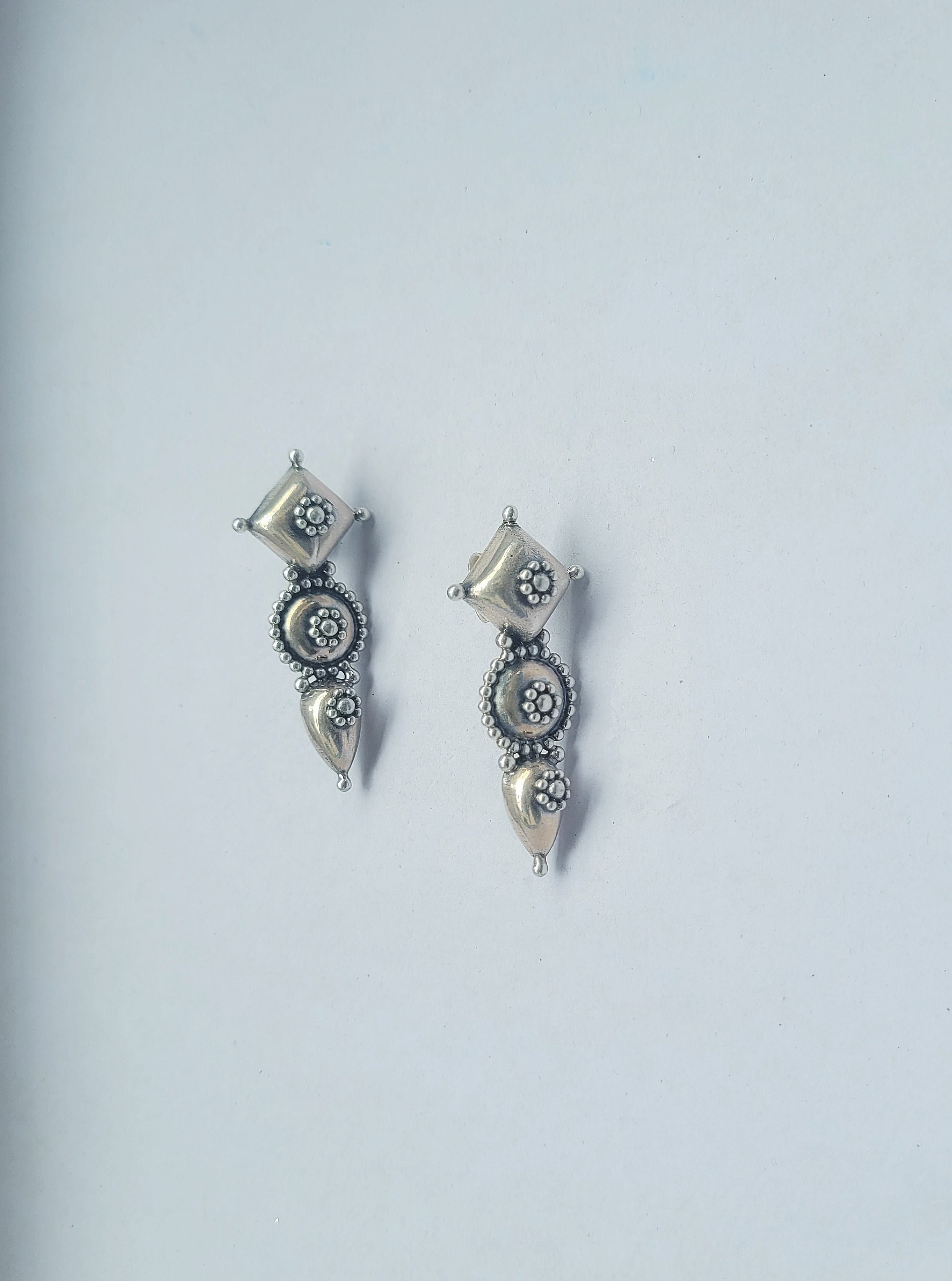 Banjara Boho 92.5 Silver Geometric Drop Earrings