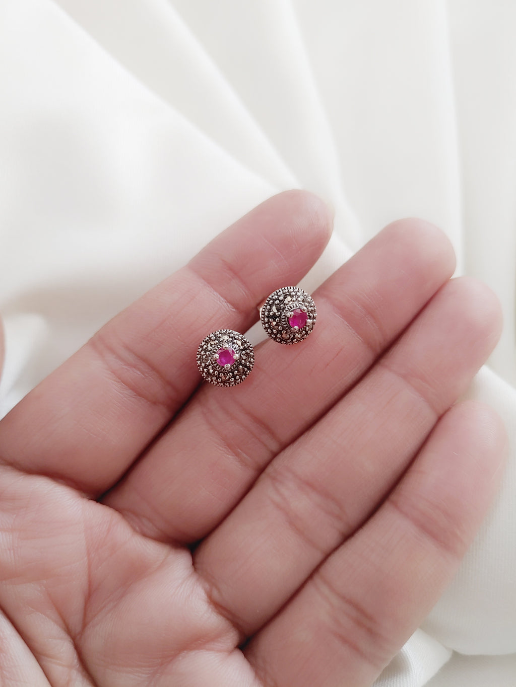 Rosea Dome 92.5 Silver Marcasite Stud Earrings