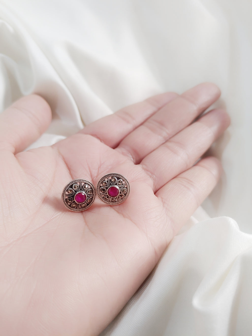 Meher Circular 925 Silver Marcasite Stud Earrings