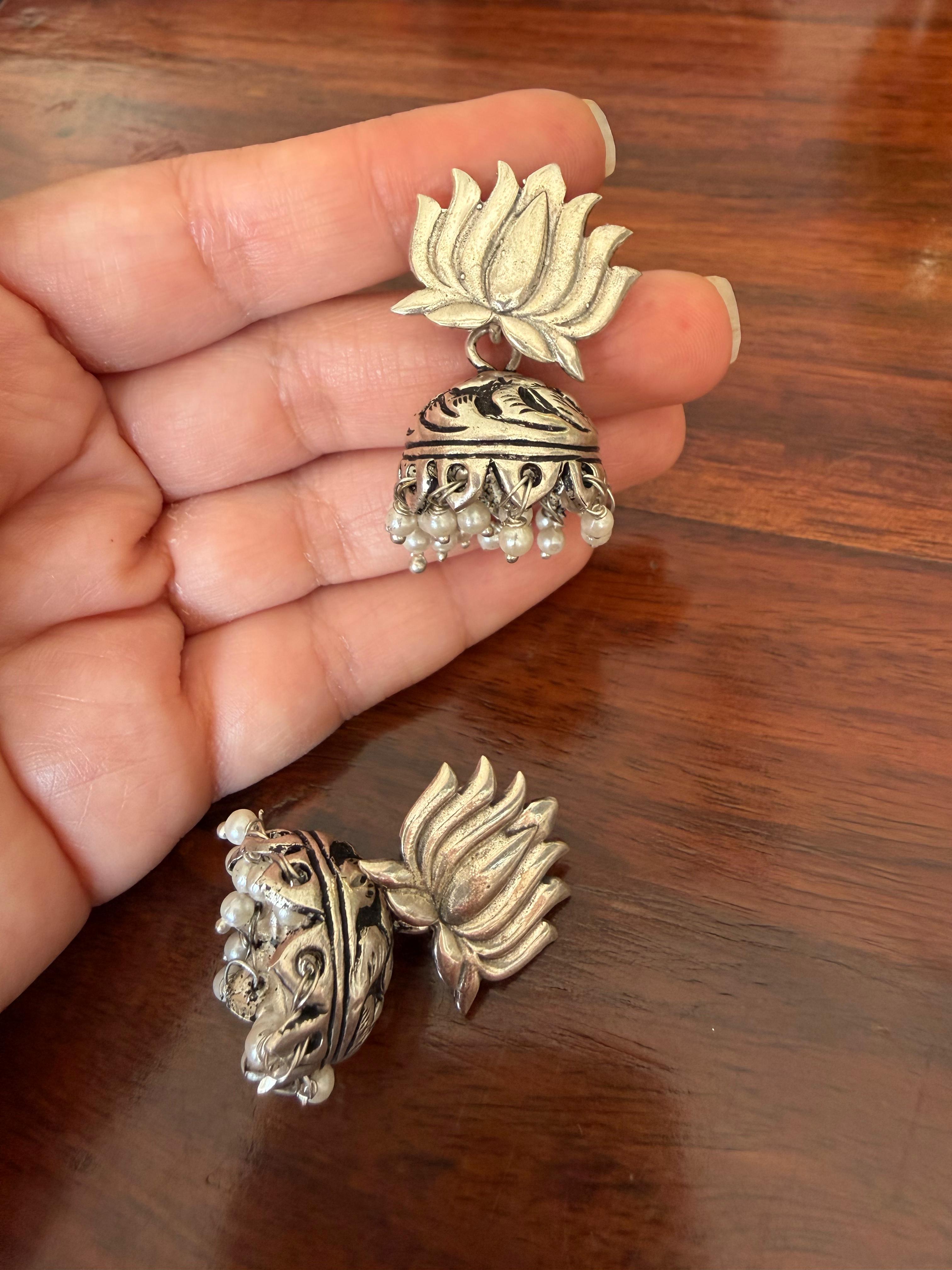 Kamalika Chitai Jhumkas 92.5 Silver 3-in-1 Earrings - Handcrafted